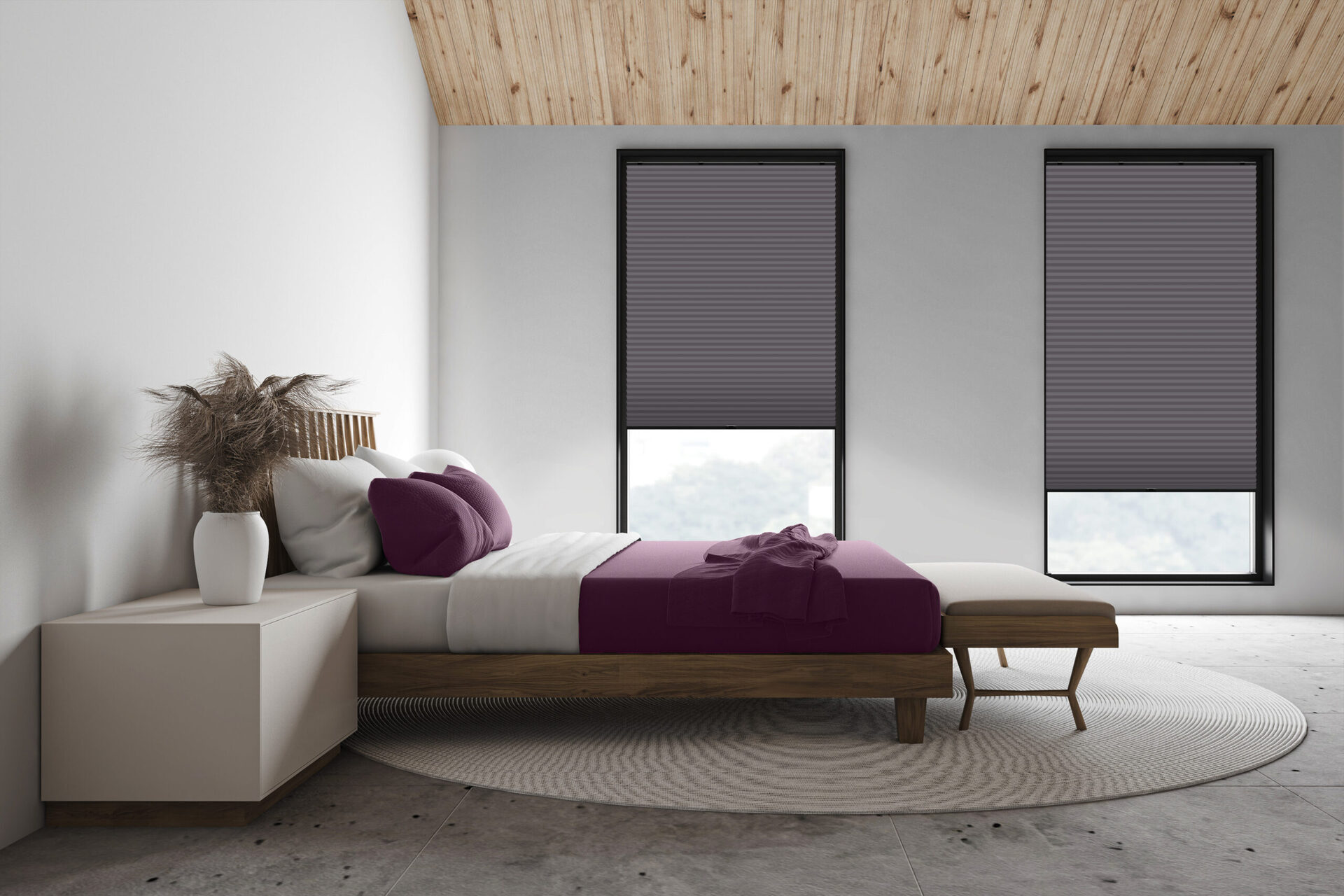 White attic master bedroom, side view